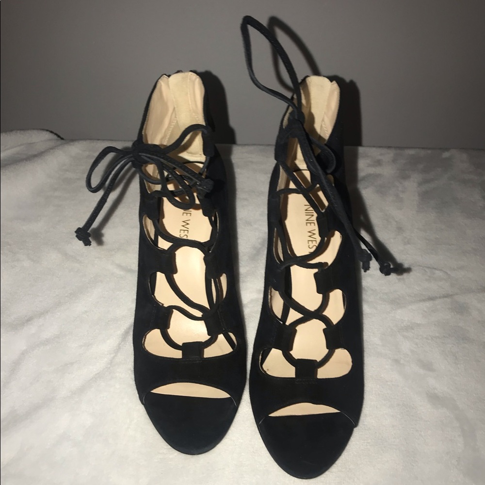 Nine West Black Lace Up Open Toe Bootie